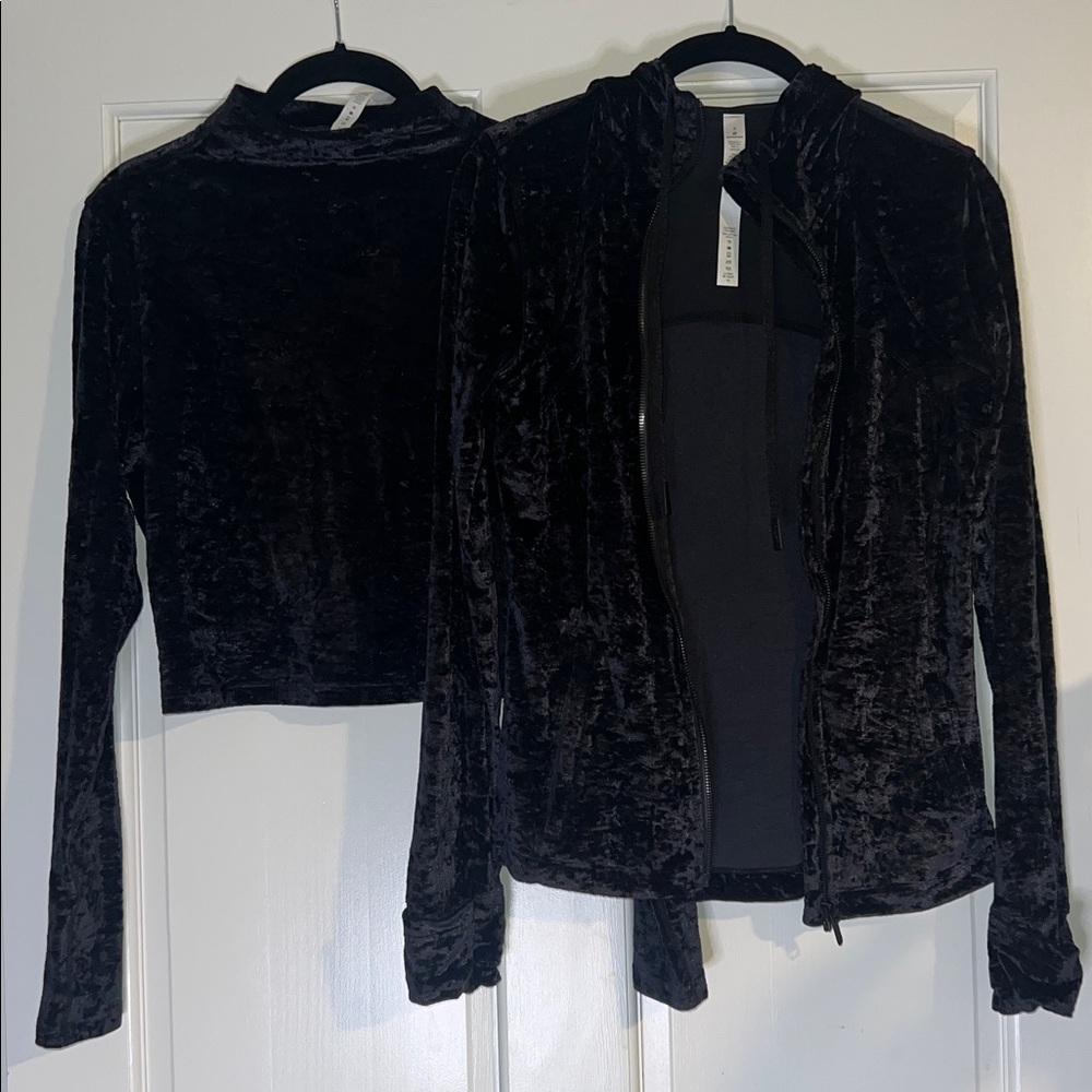 Lululemon Athletica Midnight Blue Velvet Zip Hoodie and Long Sleeve Crop Top